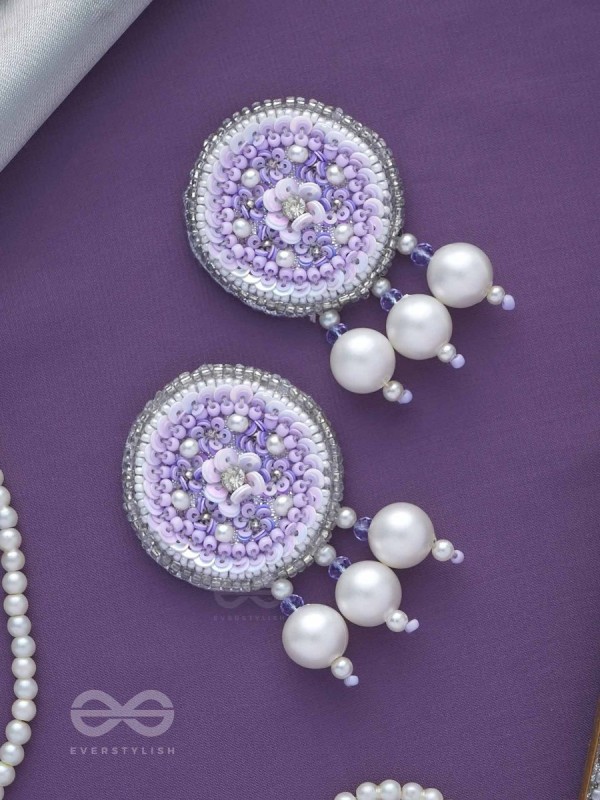 Dhumala - The Purple Smoke - Beads ,Pearls And Sequins Hand Embroidered Earrings