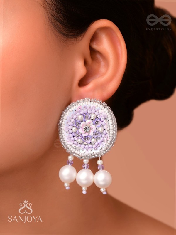 Dhumala - The Purple Smoke - Beads ,Pearls And Sequins Hand Embroidered Earrings
