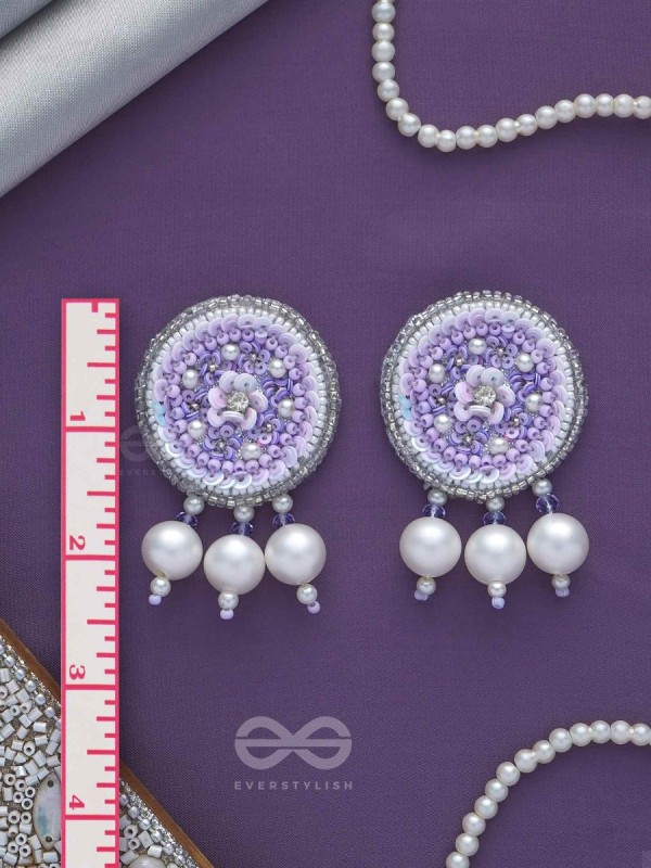 Dhumala - The Purple Smoke - Beads ,Pearls And Sequins Hand Embroidered Earrings