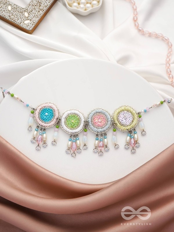 Dhyatva - The Colorful Reflections - Sequins, Glass Drops And Cutdana Hand Embroidered Choker Neckpiece