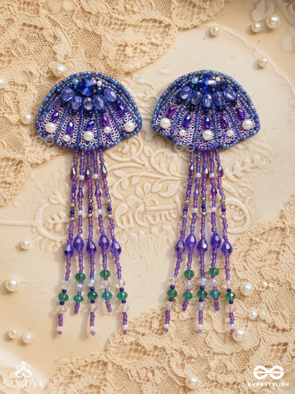 Nidusha- The Enigmatic Fish - Stones and Sequins Embroidered Earrings