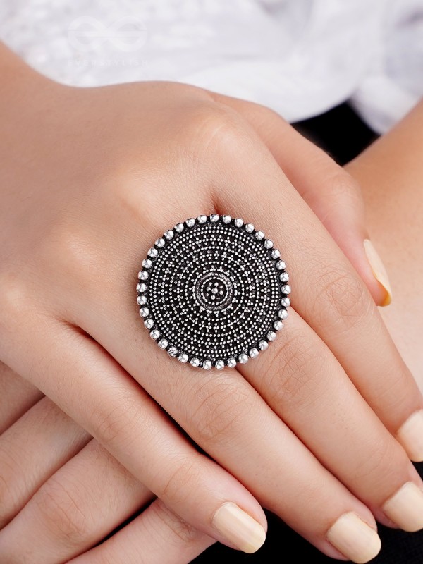 The Raven Halo- Oxidised Statement Ring