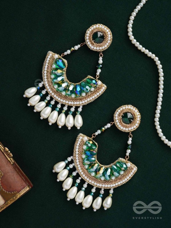 SHRINGA- THE BEAUTIFUL CRESCENT- PEARLS AND STONES EMBROIDERED EARRINGS