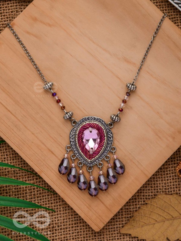 Peshana- The Gorgeous Trinket- Stone and Glass Beads Embroidered Necklace (Orchid Purple)
