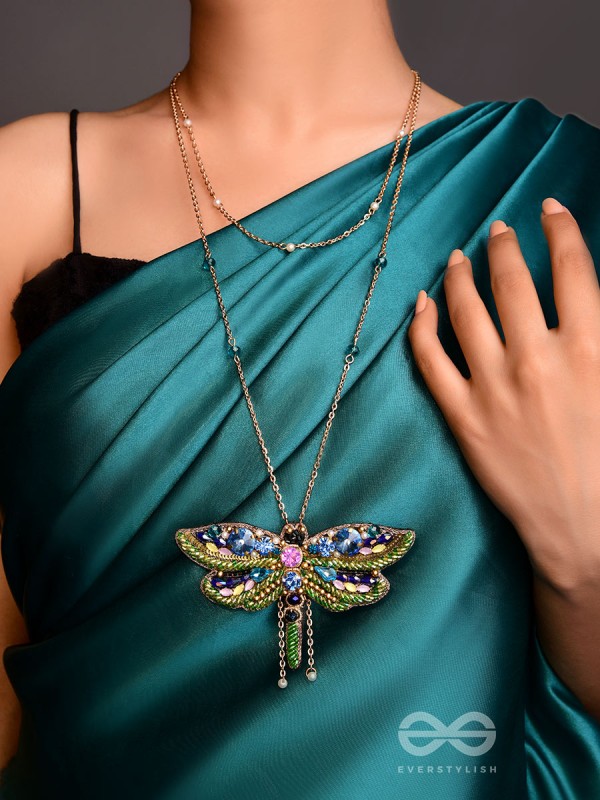 Chitrang- The Colorful Butterfly - Stones And Sequins Embroidered Necklace With Anti-Tarnish Coating 