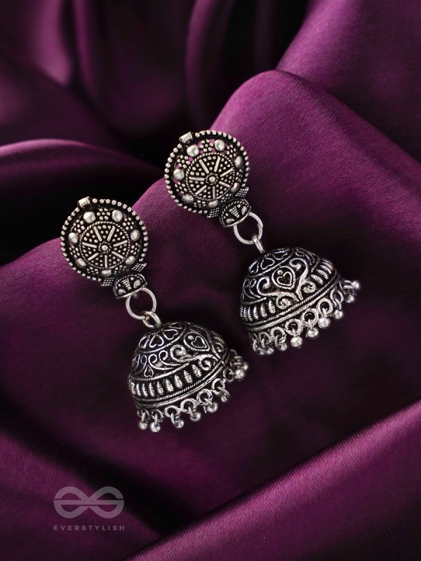 The Silver Sun- Oxidised Jhumka Earrings
