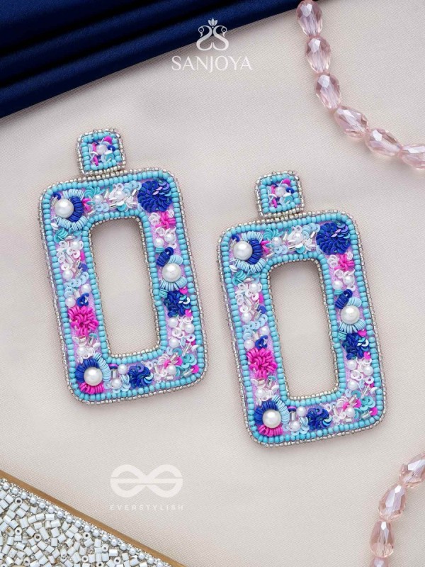 Hiranyada - The Ocean Treasure - Pearls, Beads And Sequins Hand Embroidered Earrings