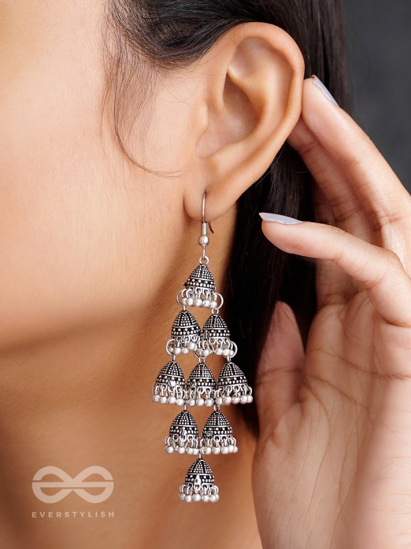 The Sheeny Web- Oxidised Statement Earrings