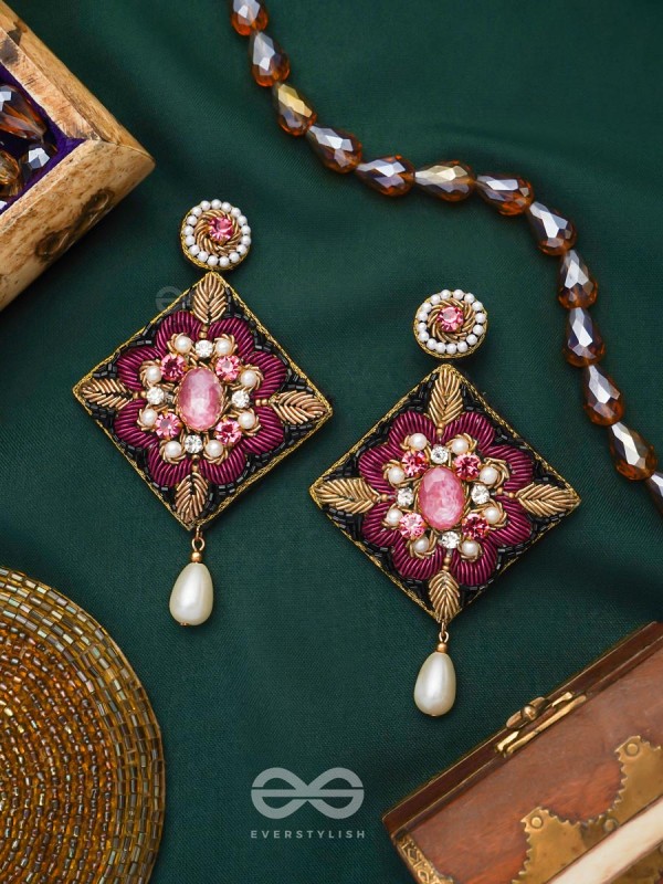 Kisalaya- The Delicate Bloom- Pearls and Stones Embroidered Earrings