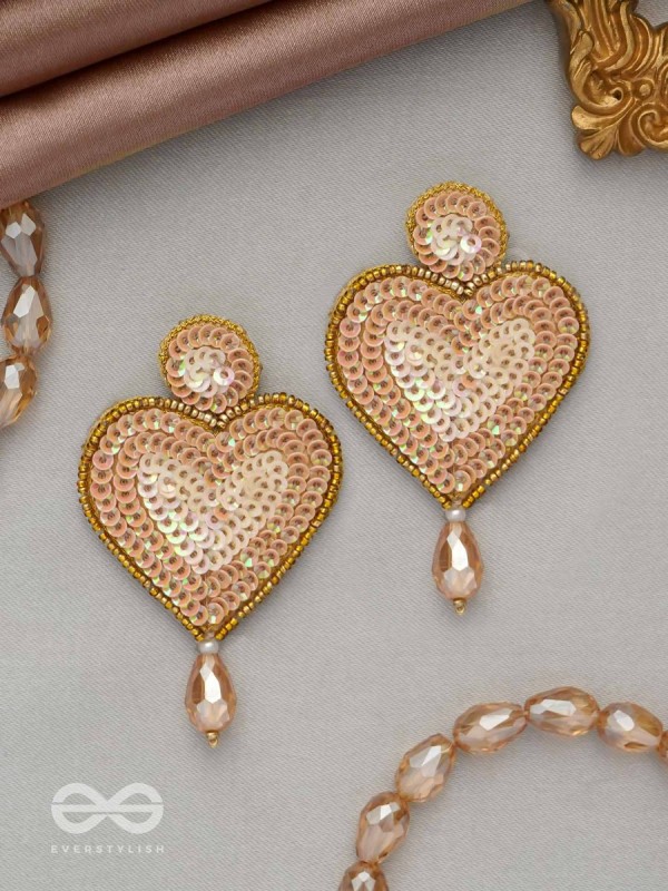 Girika- The Golden Heart- Sequins, Glass Drops & Beads Embroidered Earrings