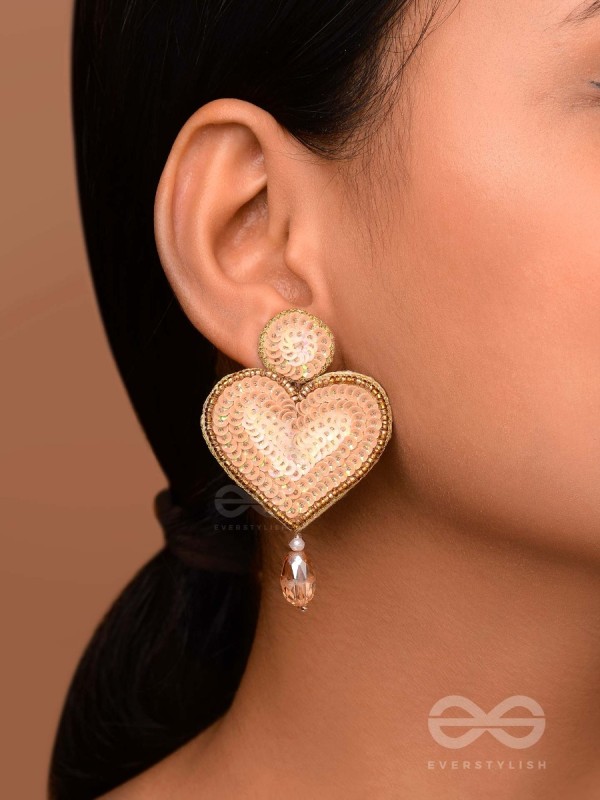 Girika- The Golden Heart- Sequins, Glass Drops & Beads Embroidered Earrings
