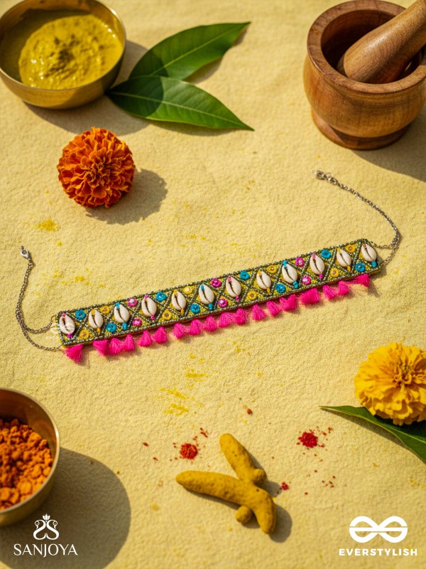 Dyotana - The Sparkling Colors - Shells, Resham And Mirror Hand Embroidered Choker Neckpiece