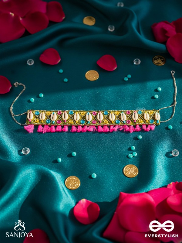 Dyotana - The Sparkling Colors - Shells, Resham And Mirror Hand Embroidered Choker Neckpiece