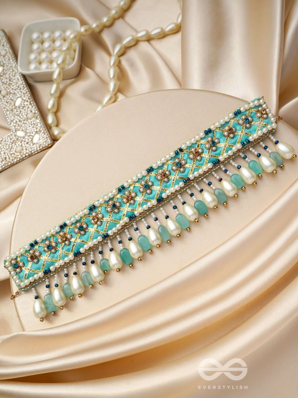 Dhrti - A Mythical Shore - Pearls And Beads Hand Embroidered Choker Necklace