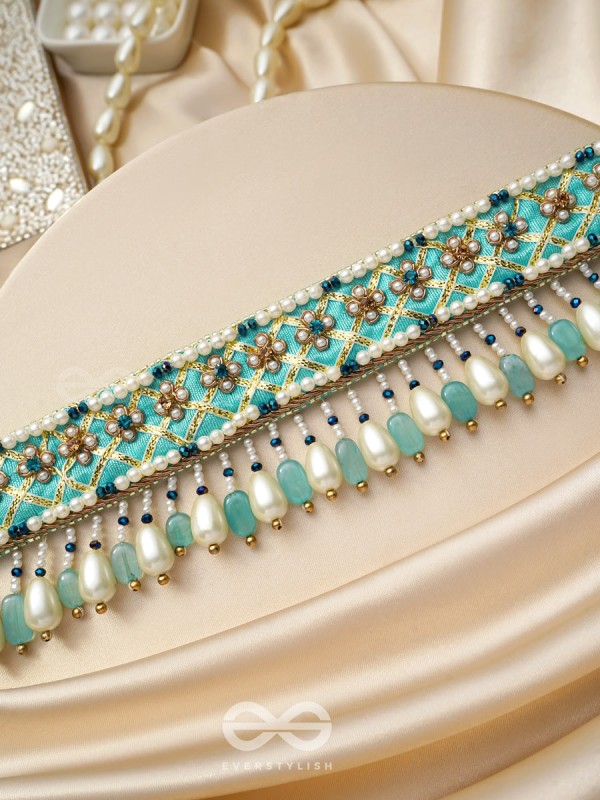 Dhrti - A Mythical Shore - Pearls And Beads Hand Embroidered Choker Necklace