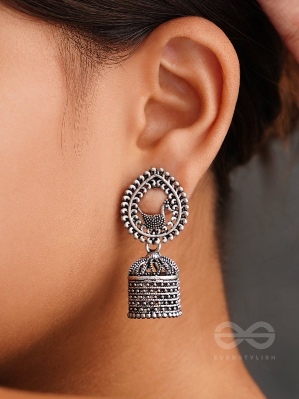 The Heavenly Swing- Oxidised Jhumka Earrings