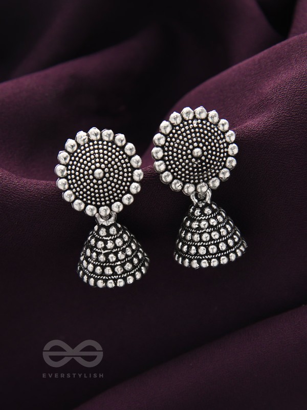 The Silver Sunrays - Oxidised Jhumka Earrings