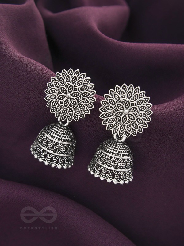 The Frozen Foliage- Oxidised Jhumka Earrings