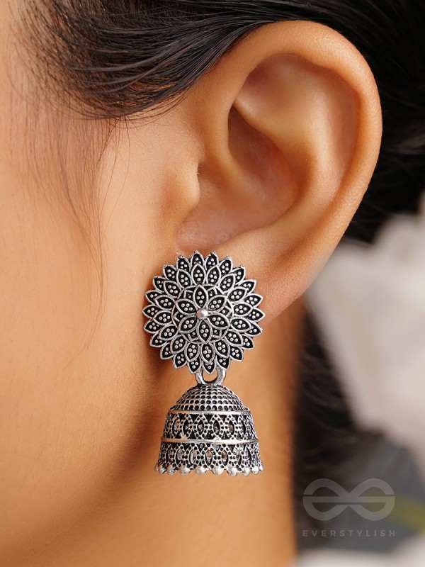 The Frozen Foliage- Oxidised Jhumka Earrings