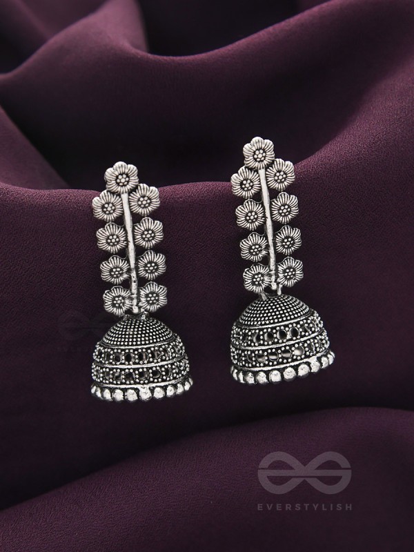 The Flower Branch- Oxidised Jhumka Earrings