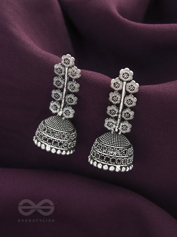 The Flower Branch- Oxidised Jhumka Earrings