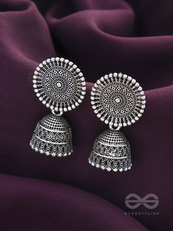 The New Moon- Oxidised Jhumka Earrings