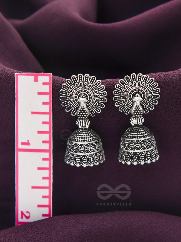 The Peacock's Paradise- Oxidised Jhumka Earrings
