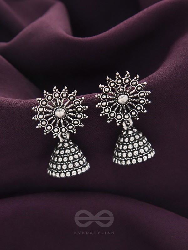 The Silver Sunbeams- Oxidised Jhumka Earrings