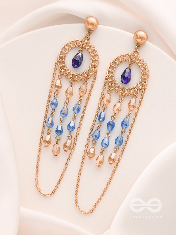 The Sapphire Rain- Golden Embellished Earrings