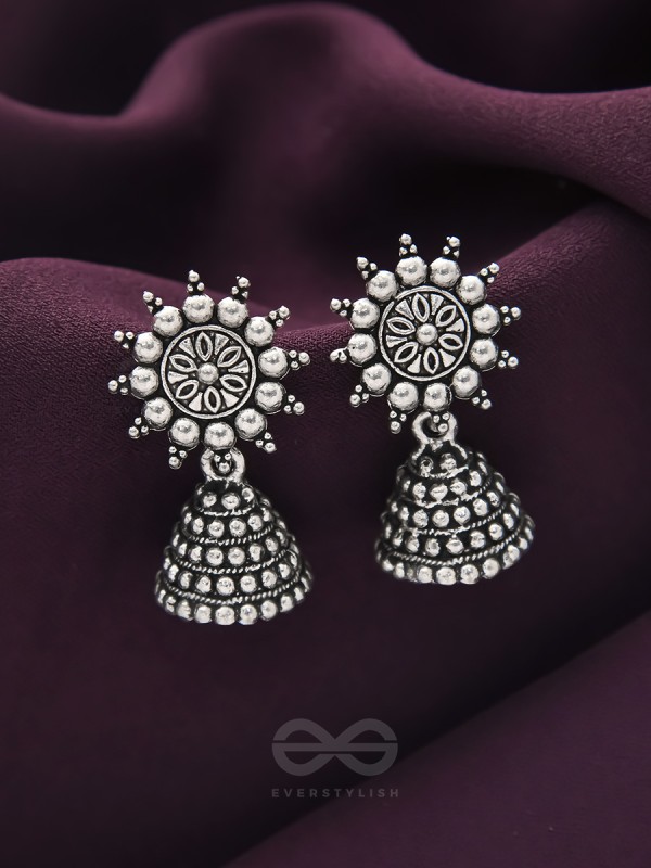 The Pearly Sun- Oxidised Jhumka Earrings