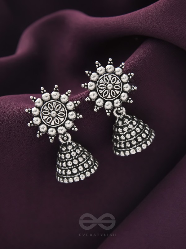 The Pearly Sun- Oxidised Jhumka Earrings