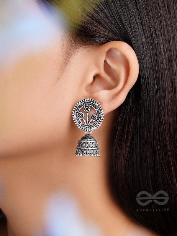In Full Bloom- Oxidised Jhumka Earrings
