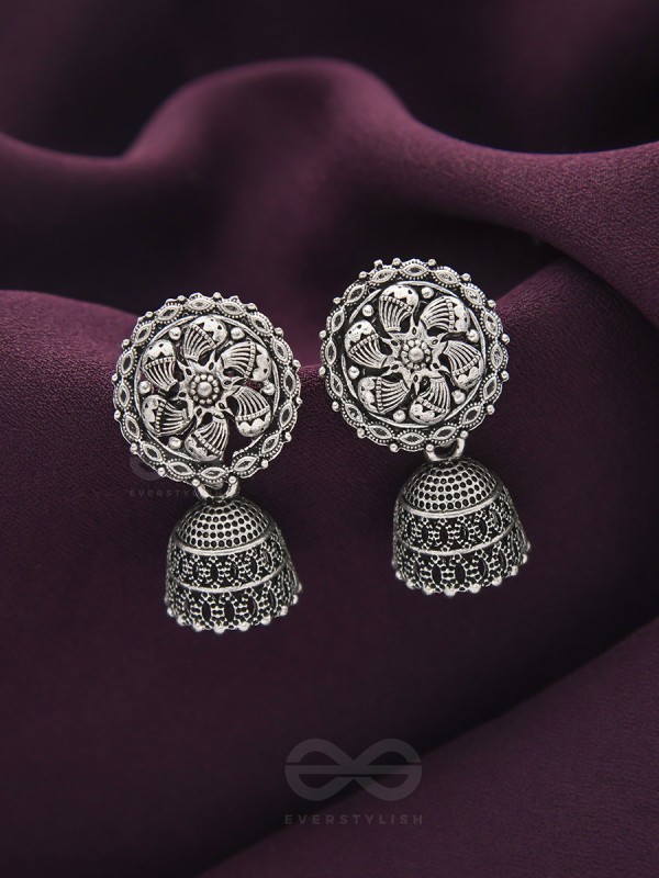 The Flower Nymph- Oxidised Jhumka Earrings