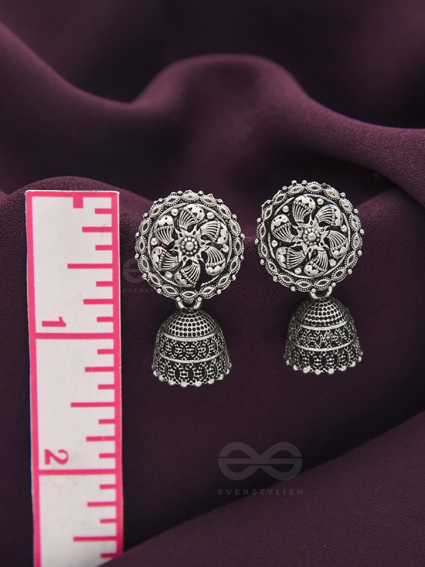 The Flower Nymph- Oxidised Jhumka Earrings