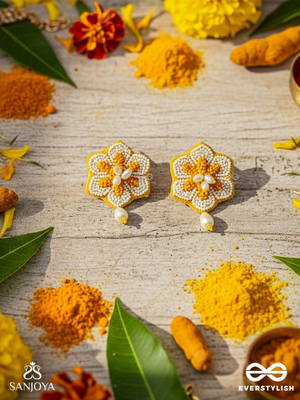 Elaana- The Charming Marigold- Pearls and Resham Embroidered Earrings