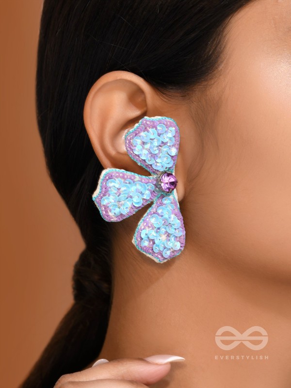 kuvalaya- The Blue Bloom- Stones and Sequins Embroidered Earrings
