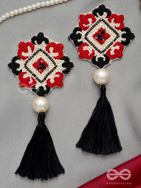 Manikya - The Lovely Ruby - Pearls And Resham Hand Embroidered Earrings