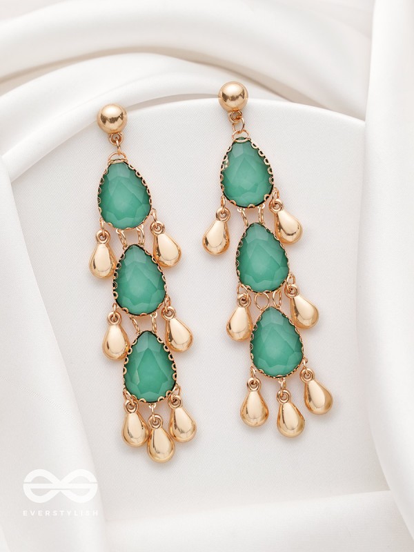 The Emerald Elegance- Golden Embellished Earrings