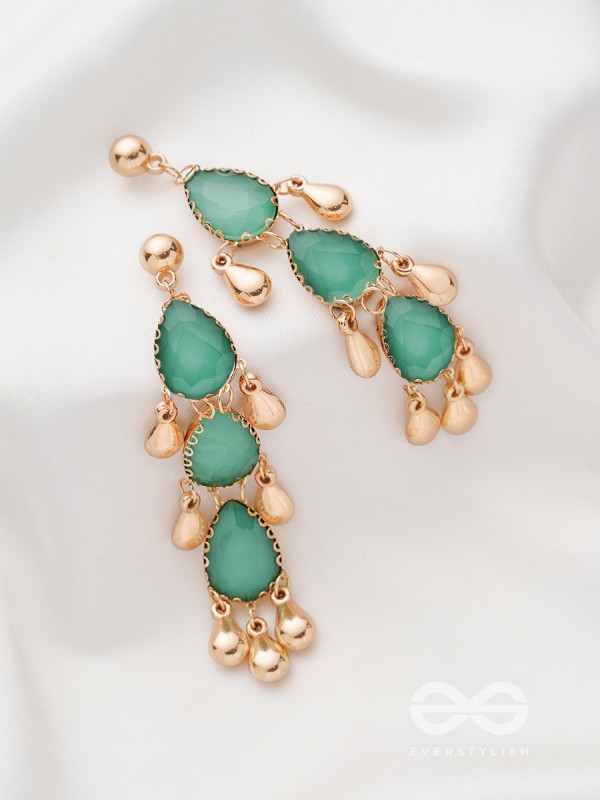 The Emerald Elegance- Golden Embellished Earrings