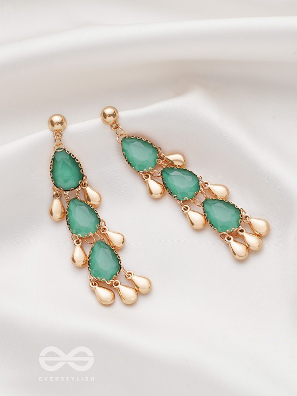 The Emerald Elegance- Golden Embellished Earrings