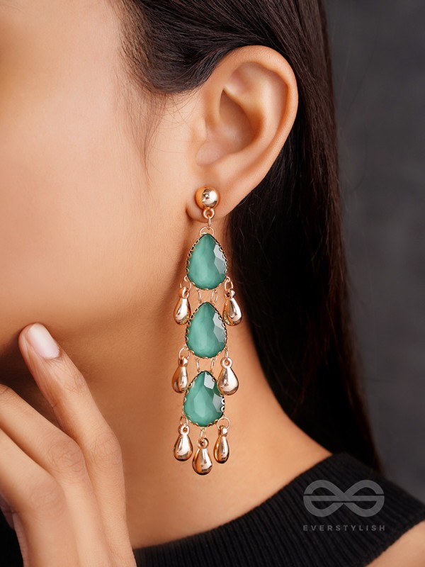The Emerald Elegance- Golden Embellished Earrings