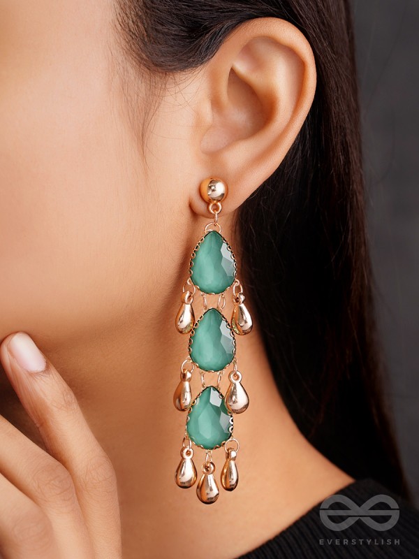 The Emerald Elegance- Golden Embellished Earrings