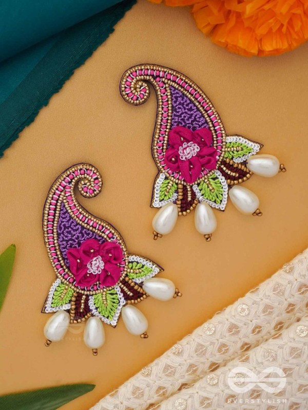 Aabharita- The Ornamented- Resham and Pearls Embroidered Earrings