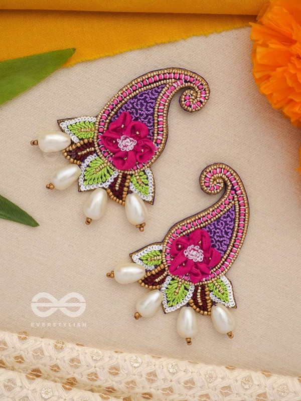 Aabharita- The Ornamented- Resham and Pearls Embroidered Earrings
