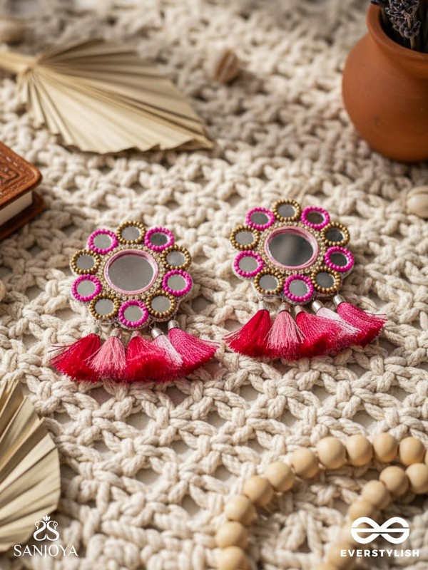 Khavari- The Dewdrops- Mirror and Resham Embroidered Earrings