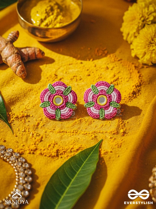 Saumana- The Pink Blossom- Resham and Mirror Embroidered Earrings