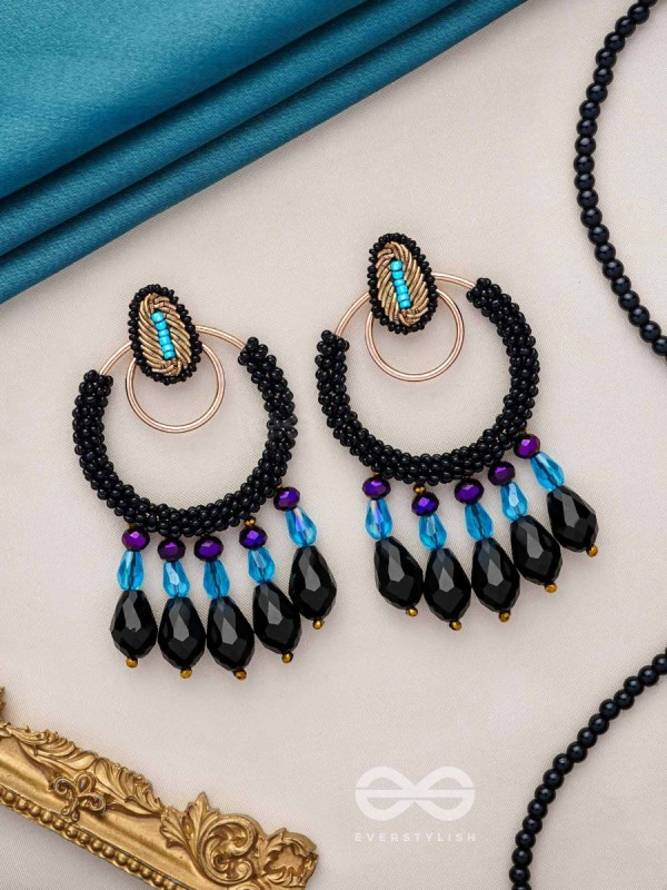 Abhineela - The Mysterious Night -  Beads And Glass Drops Hand Embroidered Earrings