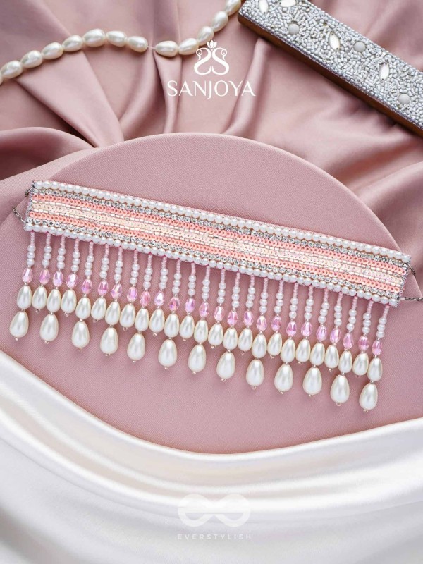 Avasya - The Dew Drops - Beads, Sequins And Pearl Drops Hand Embroidered Choker Neckpiece