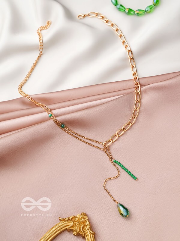 Drop In The Ocean- Golden Embellished Necklace With Anti-Tarnish Coating 