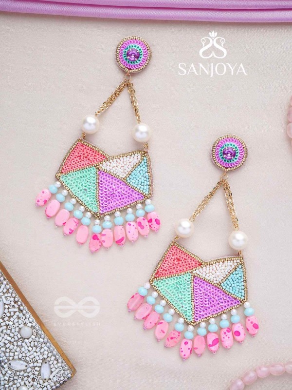 Ashmant - The Vibrant Meadow - Cutdana, Beads And Sequins Hand Embroidered Earrings